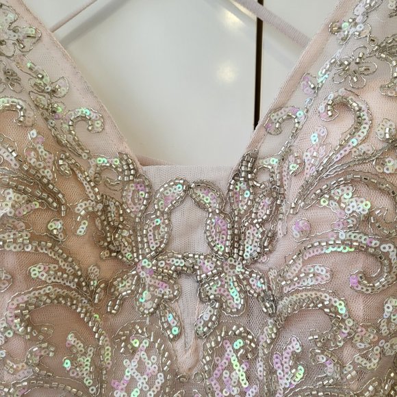 XSCAPE ! Flared Hem Sequined Mesh Gown - Picture 4 of 14